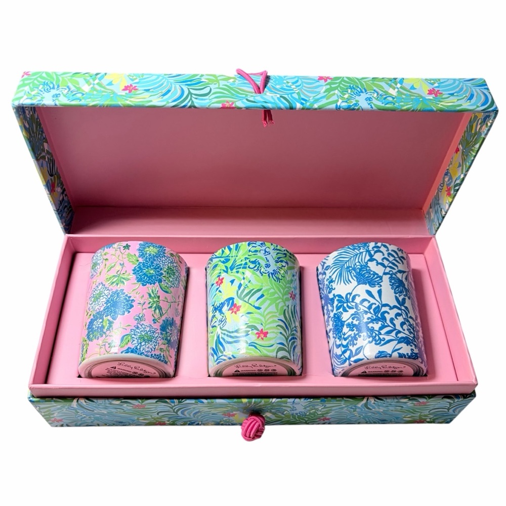 Lilly Pulitzer Soy Scented VIA PARIGI SET OF 3 VOTIVE CANDLES Boxed Gift GWP NWT
